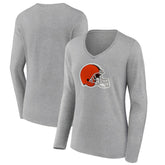 Cleveland Browns Women's Primary Logo Long Sleeve V-Neck T-Shirt Gray - NFL