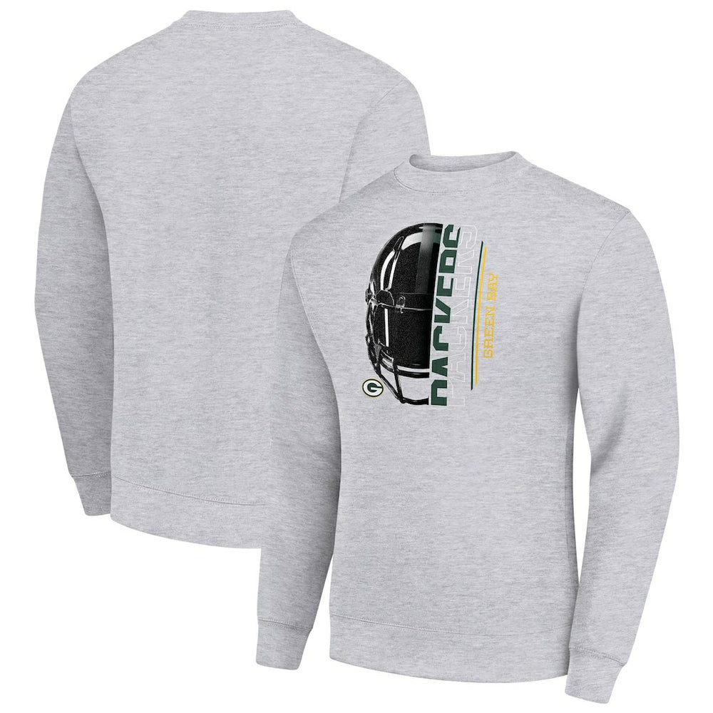 Green Bay Packers Starter Half Helmet Team Graphic Tri-Blend Fleece Pullover Sweatshirt Heather Gray - NFL