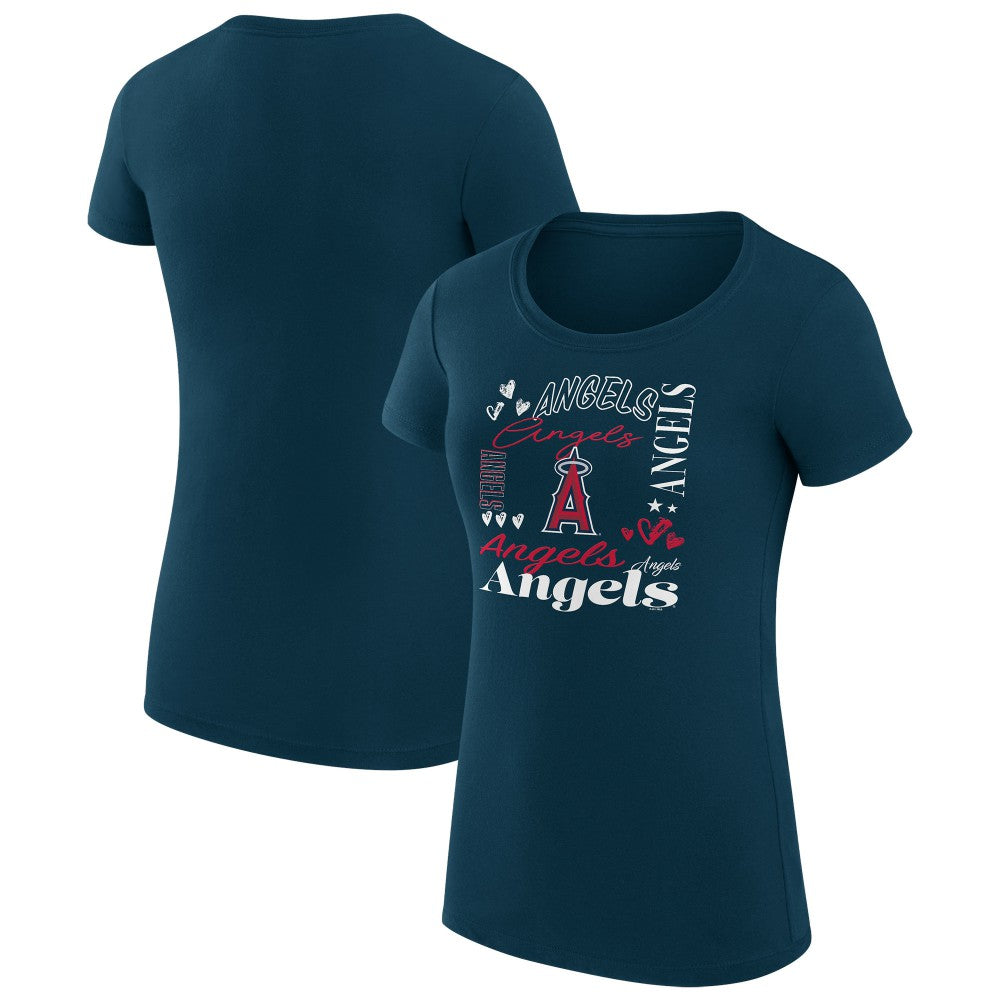 Los Angeles Angels G-III 4Her by Carl Banks Women's Super-Slim Fit Lightweight Collage Team Graphic Crew Neck T-Shirt Sale
