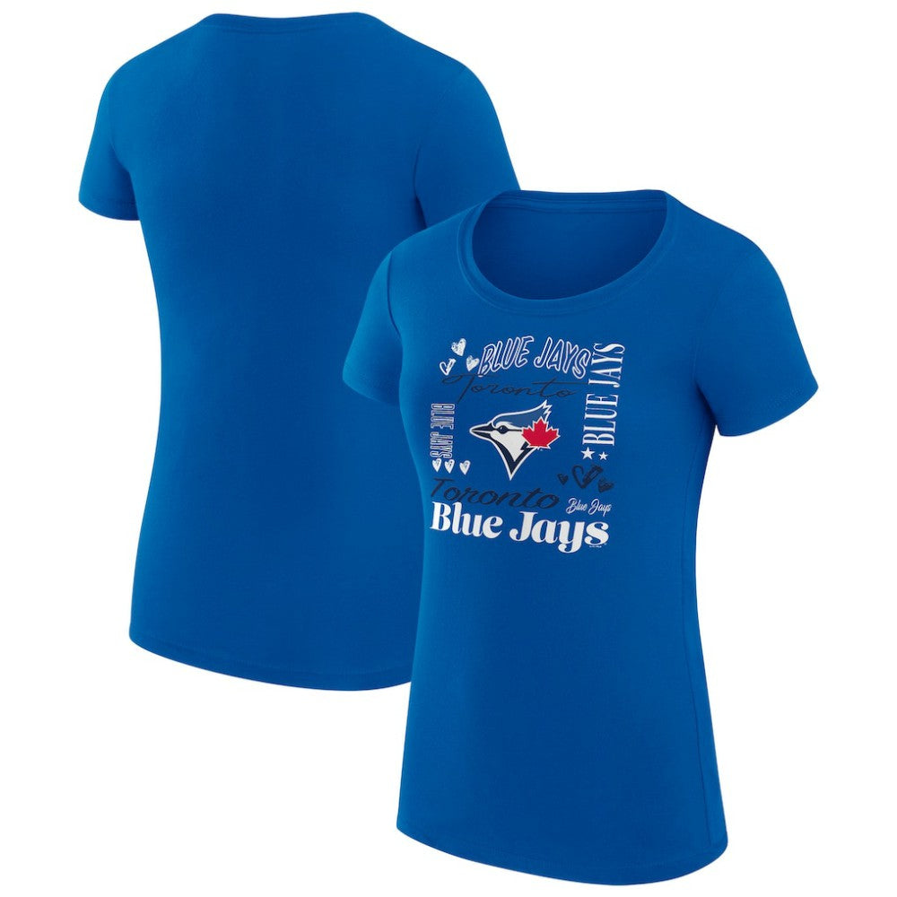 Toronto Blue Jays G-III 4Her by Carl Banks Women's Super-Slim Fit Lightweight Collage Team Graphic Crew Neck T-Shirt Lifestyle