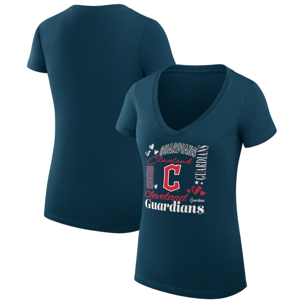 Cleveland Guardians G-III 4Her by Carl Banks Women's Super-Slim Fit Lightweight Collage Team Graphic V-Neck T-Shirt Near Me