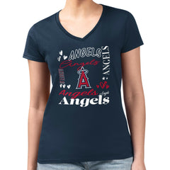 Los Angeles Angels G-III 4Her by Carl Banks Women's Super-Slim Fit Lightweight Collage Team Graphic V-Neck T-Shirt Near Me