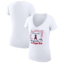 Los Angeles Angels G-III 4Her by Carl Banks Women's Super-Slim Fit Lightweight Collage Team Graphic V-Neck T-Shirt Near Me