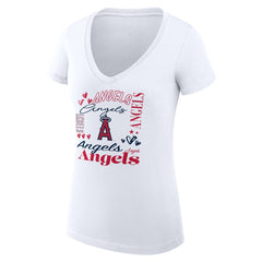 Los Angeles Angels G-III 4Her by Carl Banks Women's Super-Slim Fit Lightweight Collage Team Graphic V-Neck T-Shirt Near Me