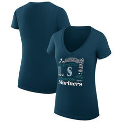 Seattle Mariners G-III 4Her by Carl Banks Women's Super-Slim Fit Lightweight Collage Team Graphic V-Neck T-Shirt On Sale