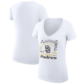 San Diego Padres G-III 4Her by Carl Banks Women's Super-Slim Fit Lightweight Collage Team Graphic V-Neck T-Shirt Clearance