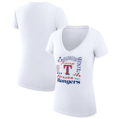 Texas Rangers G-III 4Her by Carl Banks Women's Super-Slim Fit Lightweight Collage Team Graphic V-Neck T-Shirt On Sale