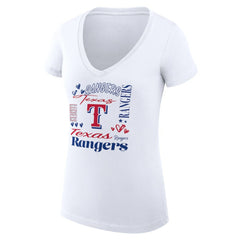 Texas Rangers G-III 4Her by Carl Banks Women's Super-Slim Fit Lightweight Collage Team Graphic V-Neck T-Shirt On Sale
