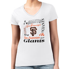 San Francisco Giants G-III 4Her by Carl Banks Women's Super-Slim Fit Lightweight Collage Team Graphic V-Neck T-Shirt Clearance