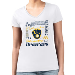 Milwaukee Brewers G-III 4Her by Carl Banks Women's Super-Slim Fit Lightweight Collage Team Graphic V-Neck T-Shirt On Sale