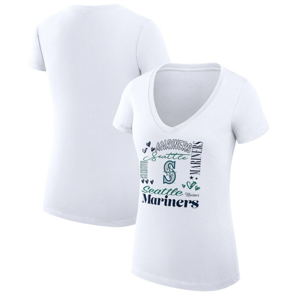 Seattle Mariners G-III 4Her by Carl Banks Women's Super-Slim Fit Lightweight Collage Team Graphic V-Neck T-Shirt On Sale