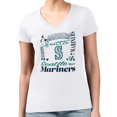 Seattle Mariners G-III 4Her by Carl Banks Women's Super-Slim Fit Lightweight Collage Team Graphic V-Neck T-Shirt On Sale