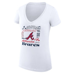 Atlanta Braves G-III 4Her by Carl Banks Women's Super-Slim Fit Lightweight Collage Team Graphic V-Neck T-Shirt Near Me