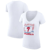 Philadelphia Phillies G-III 4Her by Carl Banks Women's Super-Slim Fit Lightweight Collage Team Graphic V-Neck T-Shirt Near Me