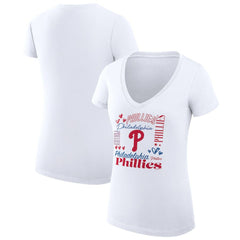 Philadelphia Phillies G-III 4Her by Carl Banks Women's Super-Slim Fit Lightweight Collage Team Graphic V-Neck T-Shirt Near Me