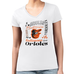 Baltimore Orioles G-III 4Her by Carl Banks Women's Super-Slim Fit Lightweight Collage Team Graphic V-Neck T-Shirt for sale