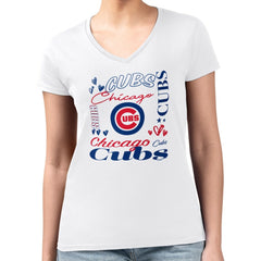 Chicago Cubs G-III 4Her by Carl Banks Women's Super-Slim Fit Lightweight Collage Team Graphic V-Neck T-Shirt Near Me