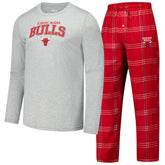NBA - Chicago Bulls Concepts Sport Petition Long Sleeve Top and Plaid Pant Set - Red