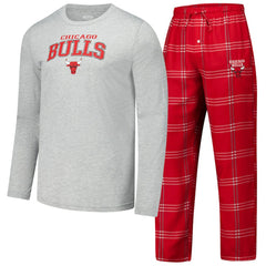 NBA - Chicago Bulls Concepts Sport Petition Long Sleeve Top and Plaid Pant Set - Red