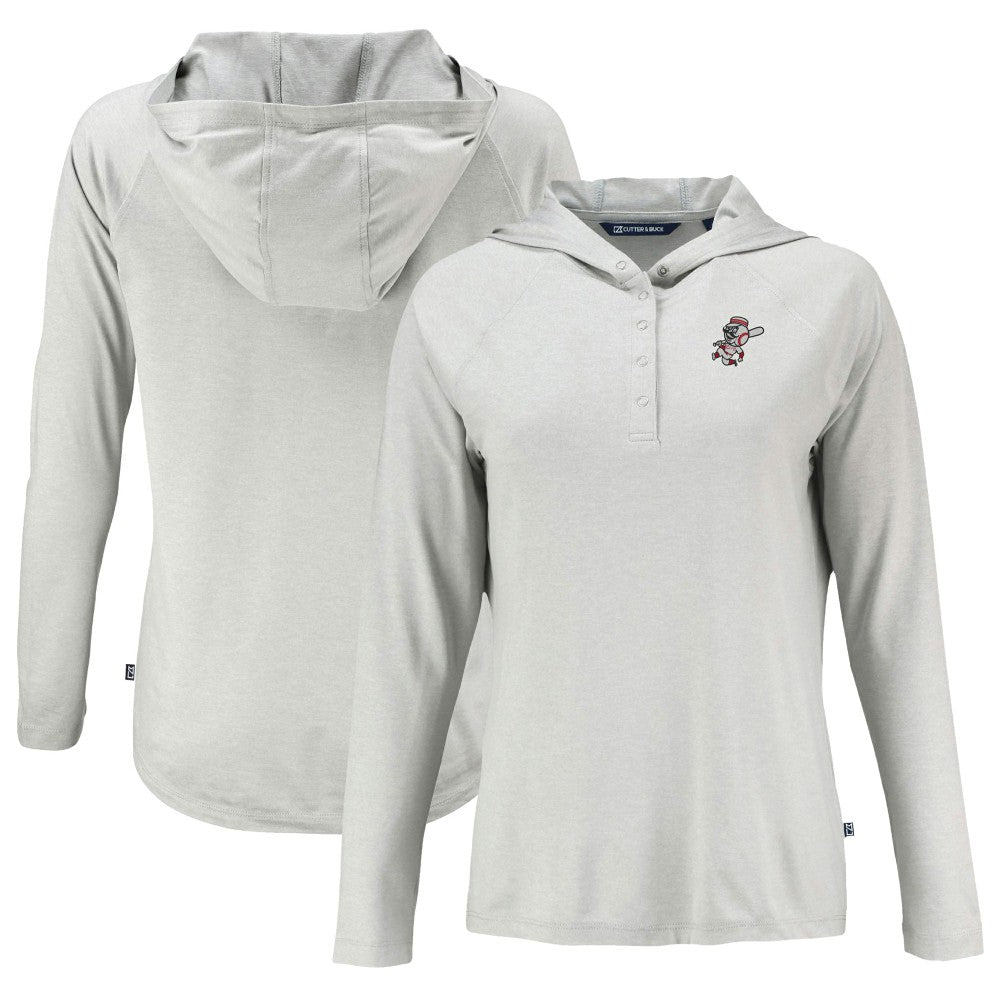 Cincinnati Reds Cutter & Buck Women's Cooperstown Collection Coastline Epic Comfort Eco Recycled Hoodie Raglan Long Sleeve T-Shirt Lifestyle