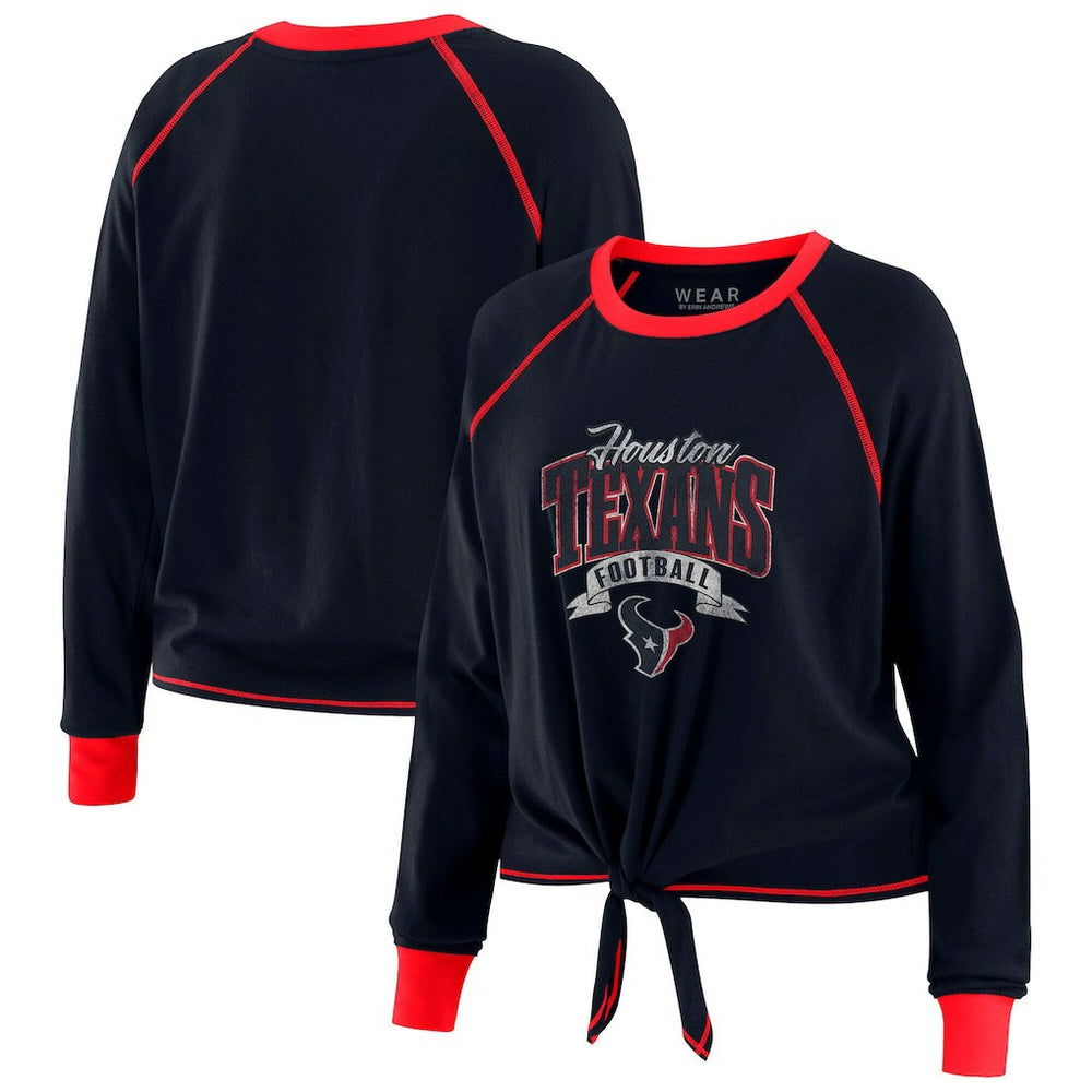 Houston Texans WEAR by Erin Andrews Women's Tie-Front Long Sleeve Top Navy/Red - NFL