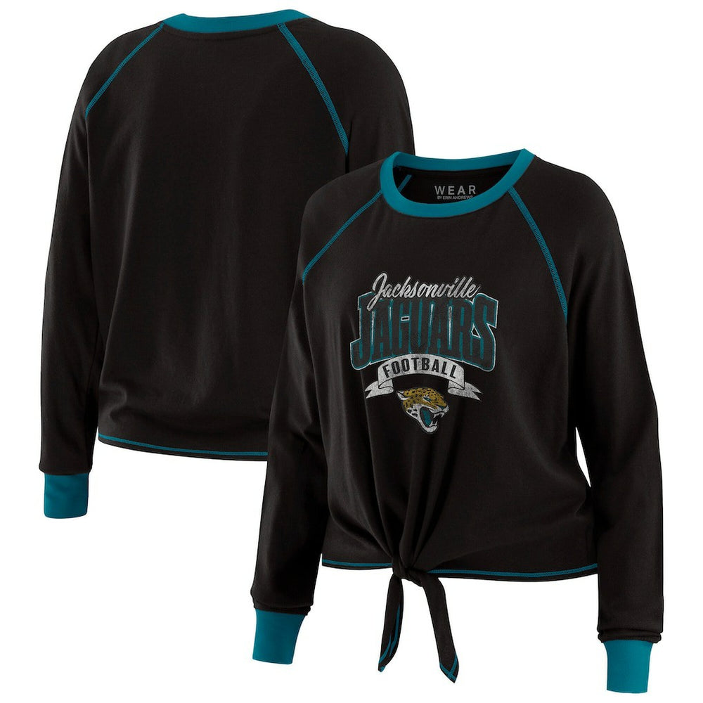 Jacksonville Jaguars WEAR by Erin Andrews Women's Tie-Front Long Sleeve Top Black/Teal - NFL