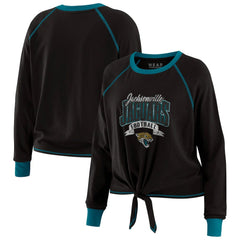 Jacksonville Jaguars WEAR by Erin Andrews Women's Tie-Front Long Sleeve Top Black/Teal - NFL