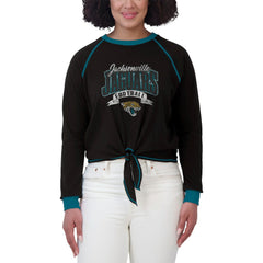 Jacksonville Jaguars WEAR by Erin Andrews Women's Tie-Front Long Sleeve Top Black/Teal - NFL