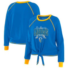 Los Angeles Chargers WEAR by Erin Andrews Women's Tie-Front Long Sleeve Top Powder Blue/Yellow - NFL