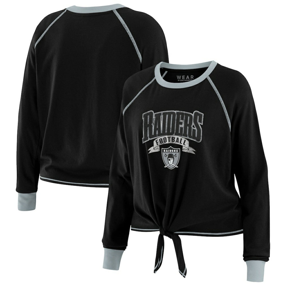 Las Vegas Raiders WEAR by Erin Andrews Women's Tie-Front Long Sleeve Top Black/Gray - NFL