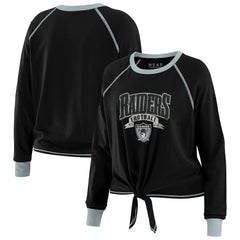 Las Vegas Raiders WEAR by Erin Andrews Women's Tie-Front Long Sleeve Top Black/Gray - NFL