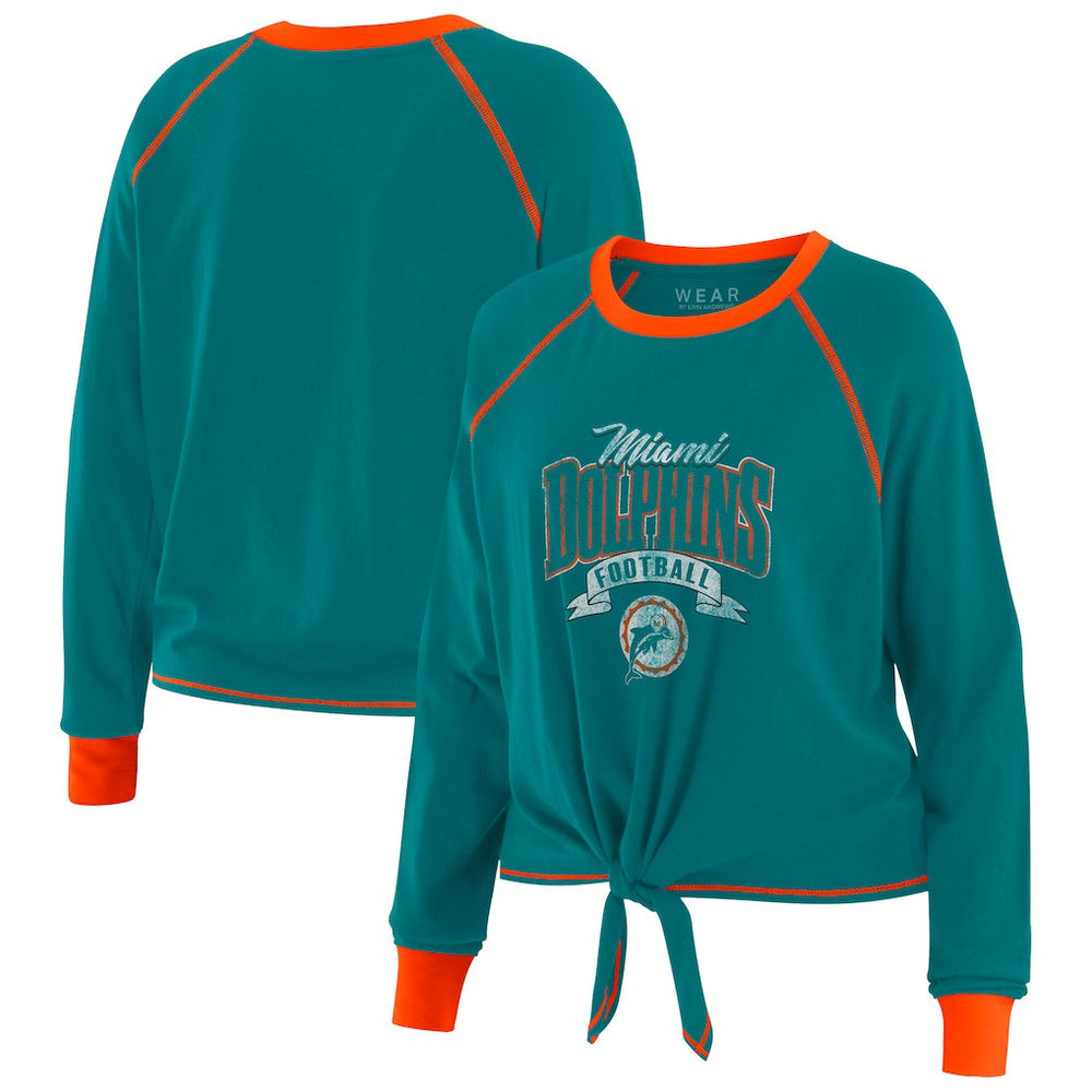 Miami Dolphins WEAR by Erin Andrews Women's Tie-Front Long Sleeve Top Aqua/Orange - NFL
