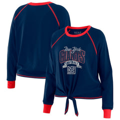 New York Giants WEAR by Erin Andrews Women's Tie-Front Long Sleeve Top Navy/Red - NFL