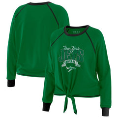 New York Jets WEAR by Erin Andrews Women's Tie-Front Long Sleeve Top Green/Black - NFL