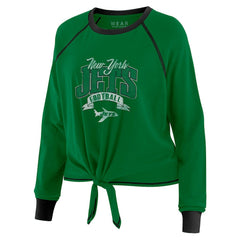 New York Jets WEAR by Erin Andrews Women's Tie-Front Long Sleeve Top Green/Black - NFL