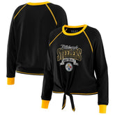 Pittsburgh Steelers WEAR by Erin Andrews Women's Tie-Front Long Sleeve Top Black/Gold - NFL