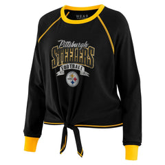Pittsburgh Steelers WEAR by Erin Andrews Women's Tie-Front Long Sleeve Top Black/Gold - NFL