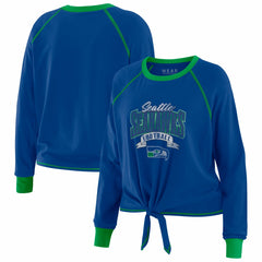 Seattle Seahawks WEAR by Erin Andrews Women's Tie-Front Long Sleeve Top Royal/Green - NFL