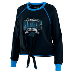 Carolina Panthers WEAR by Erin Andrews Women's Tie-Front Long Sleeve Top Black/Blue - NFL