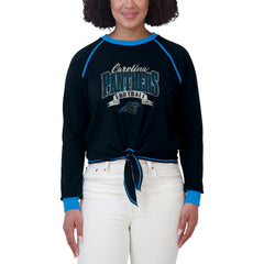 Carolina Panthers WEAR by Erin Andrews Women's Tie-Front Long Sleeve Top Black/Blue - NFL