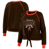 Cleveland Browns WEAR by Erin Andrews Women's Tie-Front Long Sleeve Top Brown/Orange - NFL