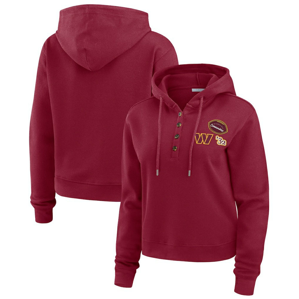 Washington Commanders WEAR by Erin Andrews Women's Waffle Hoodie Pullover Top Burgundy - NFL