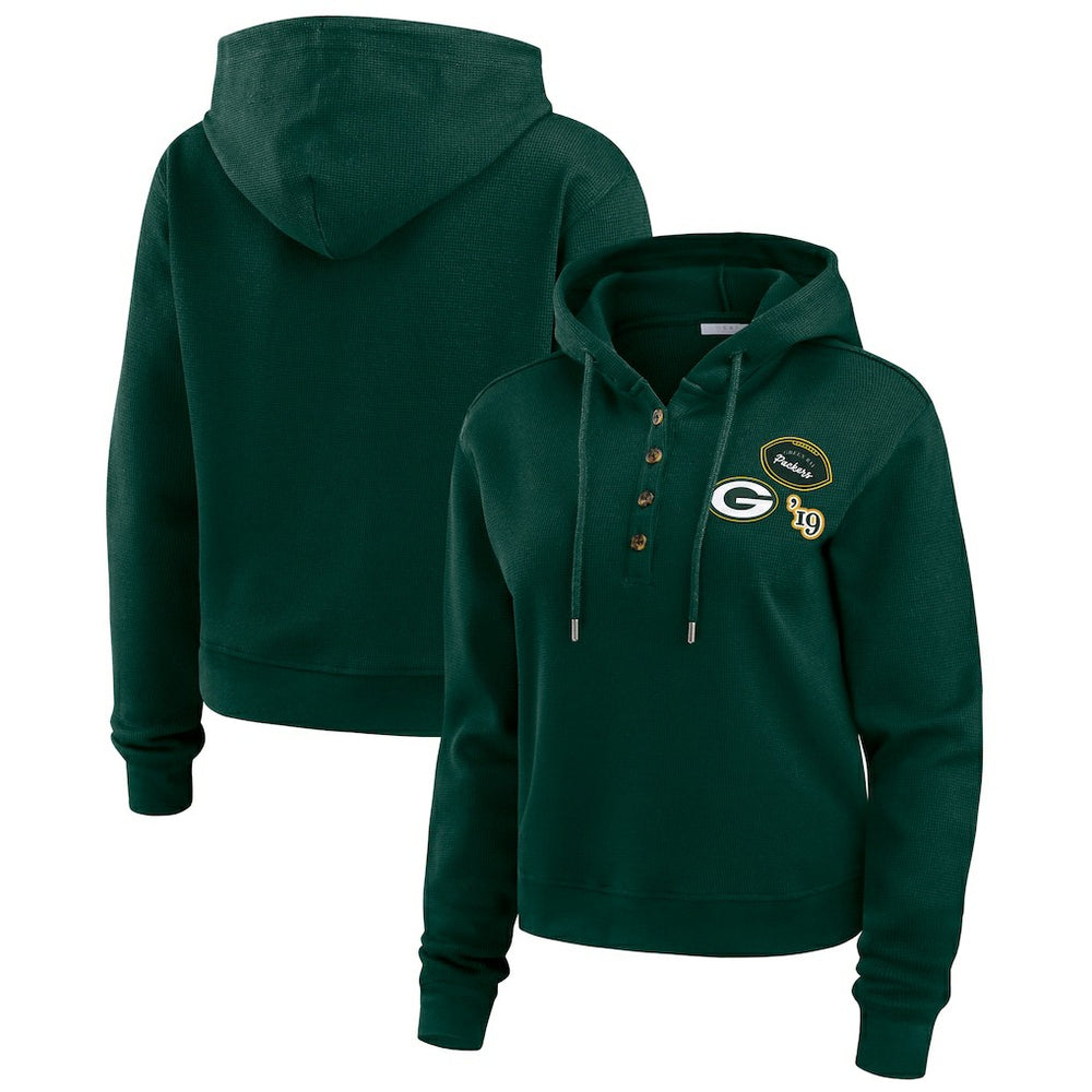 Green Bay Packers WEAR by Erin Andrews Women's Waffle Hoodie Pullover Top Green - NFL