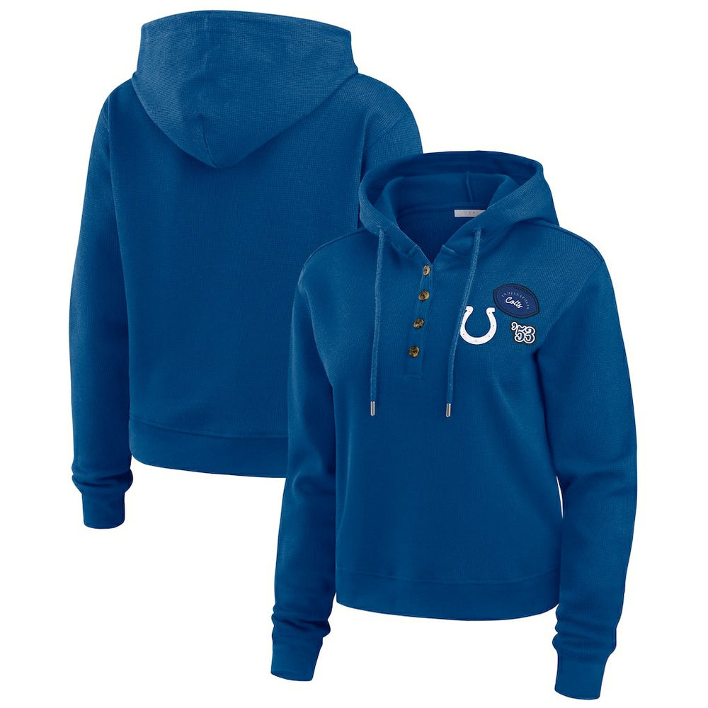 Indianapolis Colts WEAR by Erin Andrews Women's Waffle Hoodie Pullover Top Blue - NFL