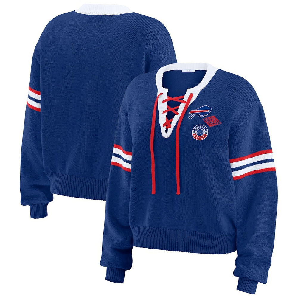 Buffalo Bills WEAR by Erin Andrews Women's Lace-Up Pullover Sweatshirt Royal - NFL