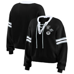 Las Vegas Raiders WEAR by Erin Andrews Women's Lace-Up Pullover Sweatshirt Black - NFL