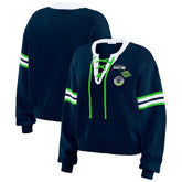 Seattle Seahawks WEAR by Erin Andrews Women's Lace-Up Pullover Sweatshirt Navy - NFL