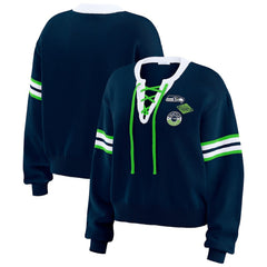 Seattle Seahawks WEAR by Erin Andrews Women's Lace-Up Pullover Sweatshirt Navy - NFL