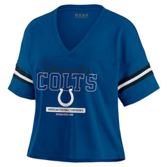 Indianapolis Colts WEAR by Erin Andrews Women's Color Block Boxy Modest Crop V-Neck T-Shirt Royal - NFL