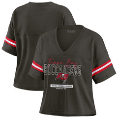 Tampa Bay Buccaneers WEAR by Erin Andrews Women's Color Block Boxy Modest Crop V-Neck T-Shirt Orange - NFL